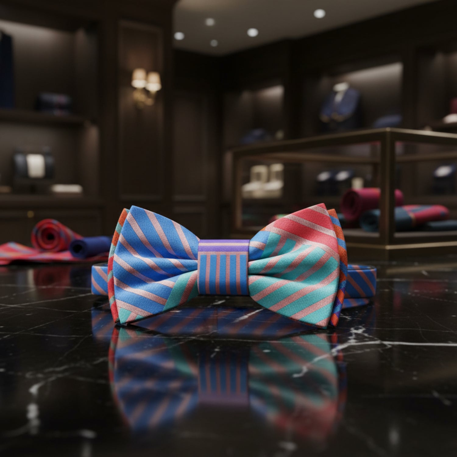 Blue, Purple, Red, Orange Geometric Bow Tie Pre Tied