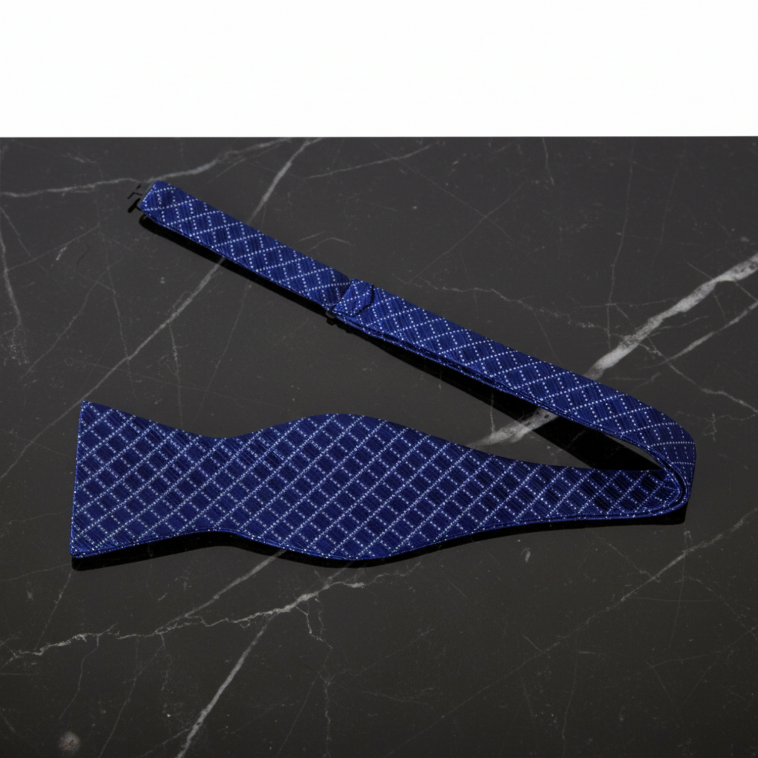 A Blue Small Geometric Check Pattern Self Tie Bow Tie Self Tie