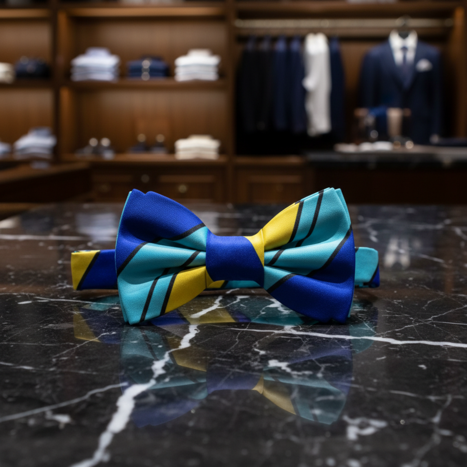 Blue, Yellow Lines Bow Tie