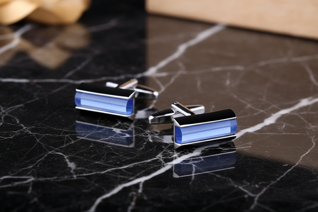 Chrome Blue Cufflinks