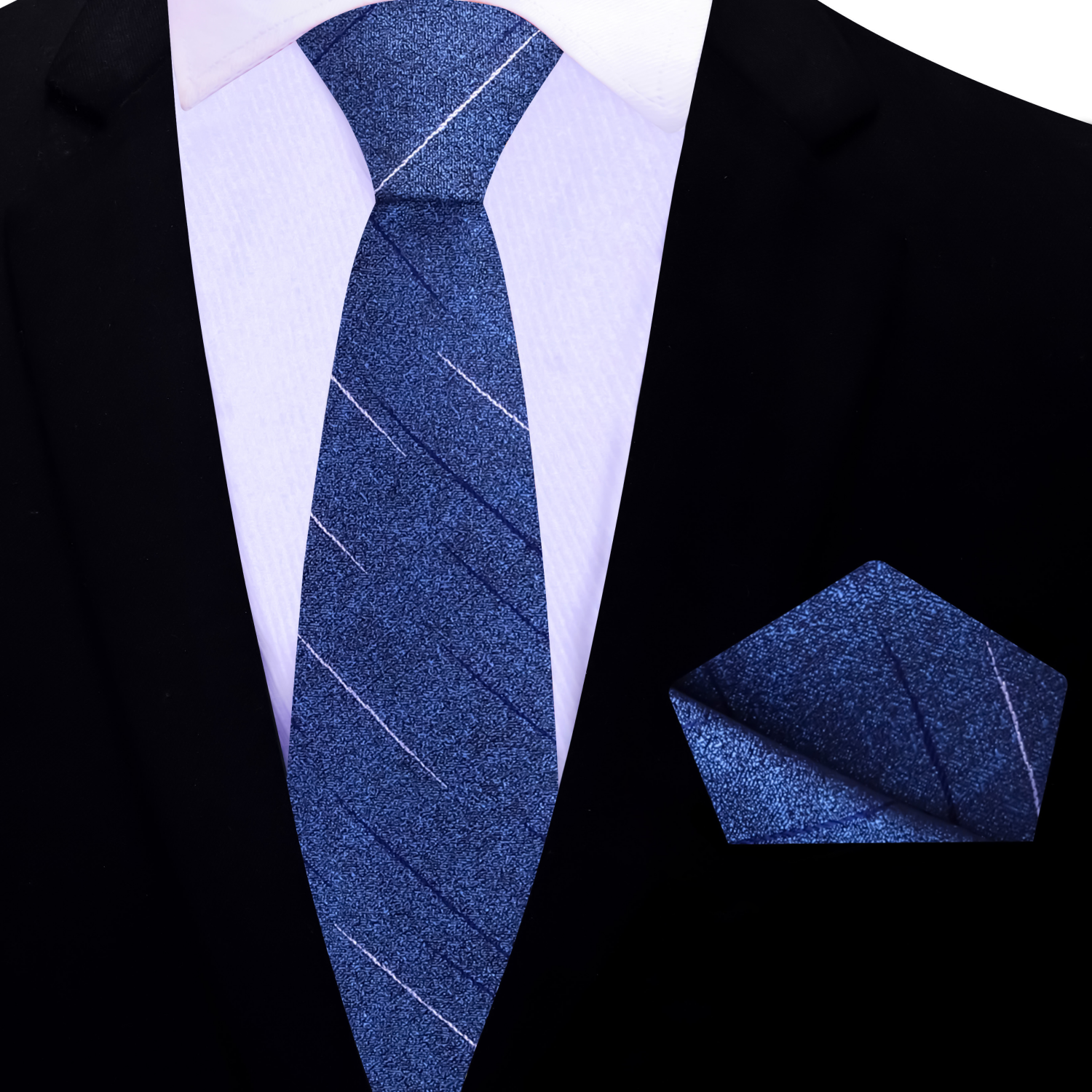 thin blue stripe tie and pocket square