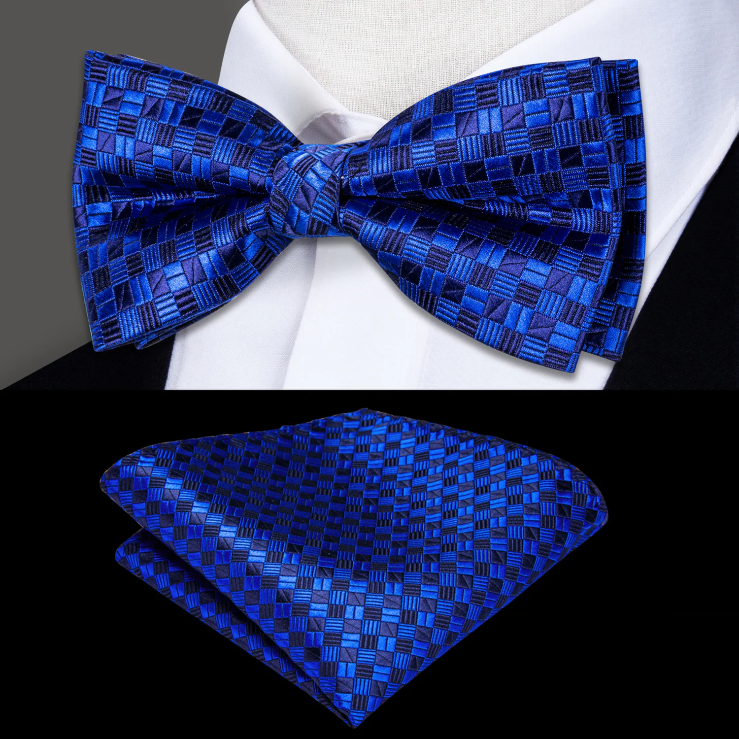 Blue Moon Geometric Self Tie Bow Tie and Square