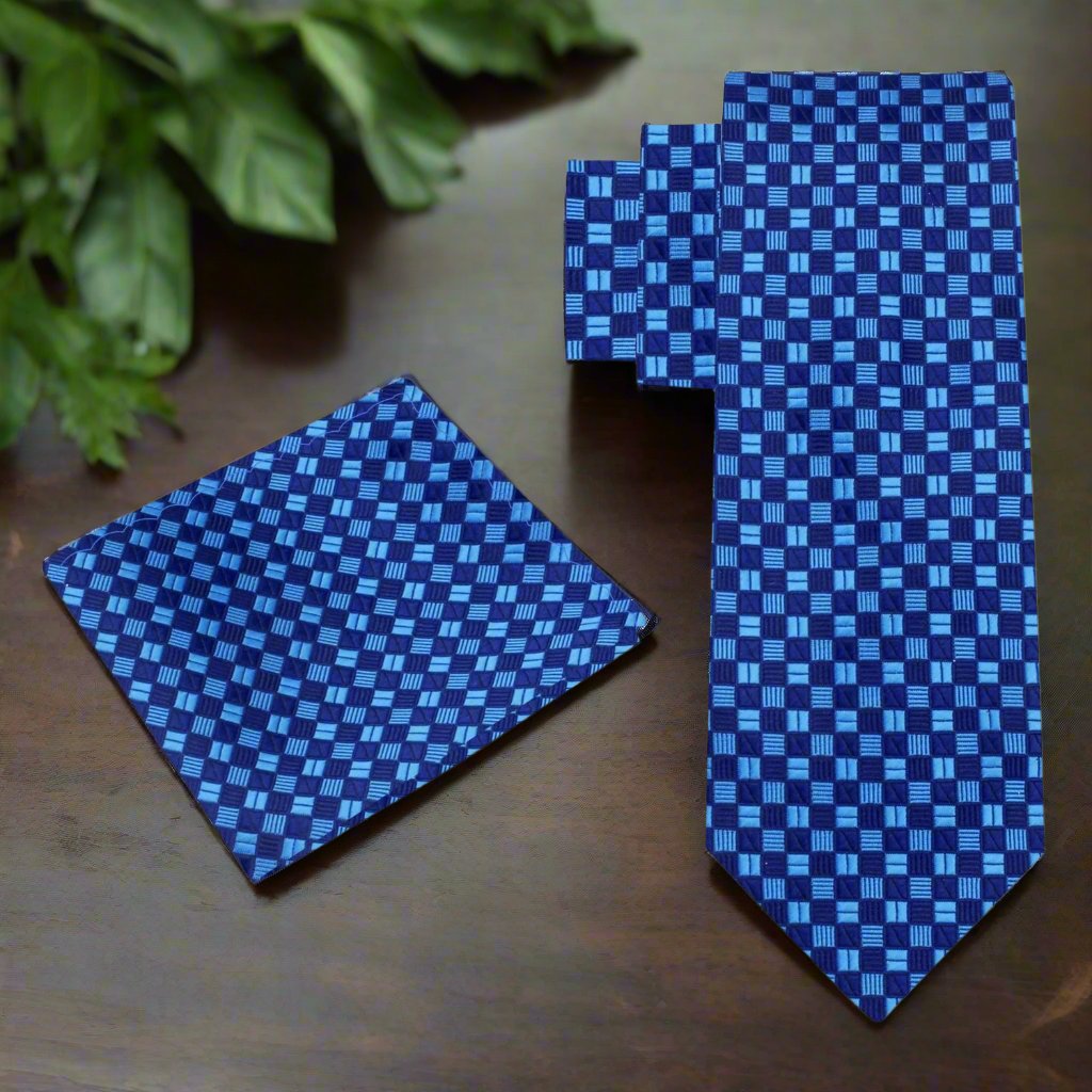 Alt view Blue Geometric Necktie and Square