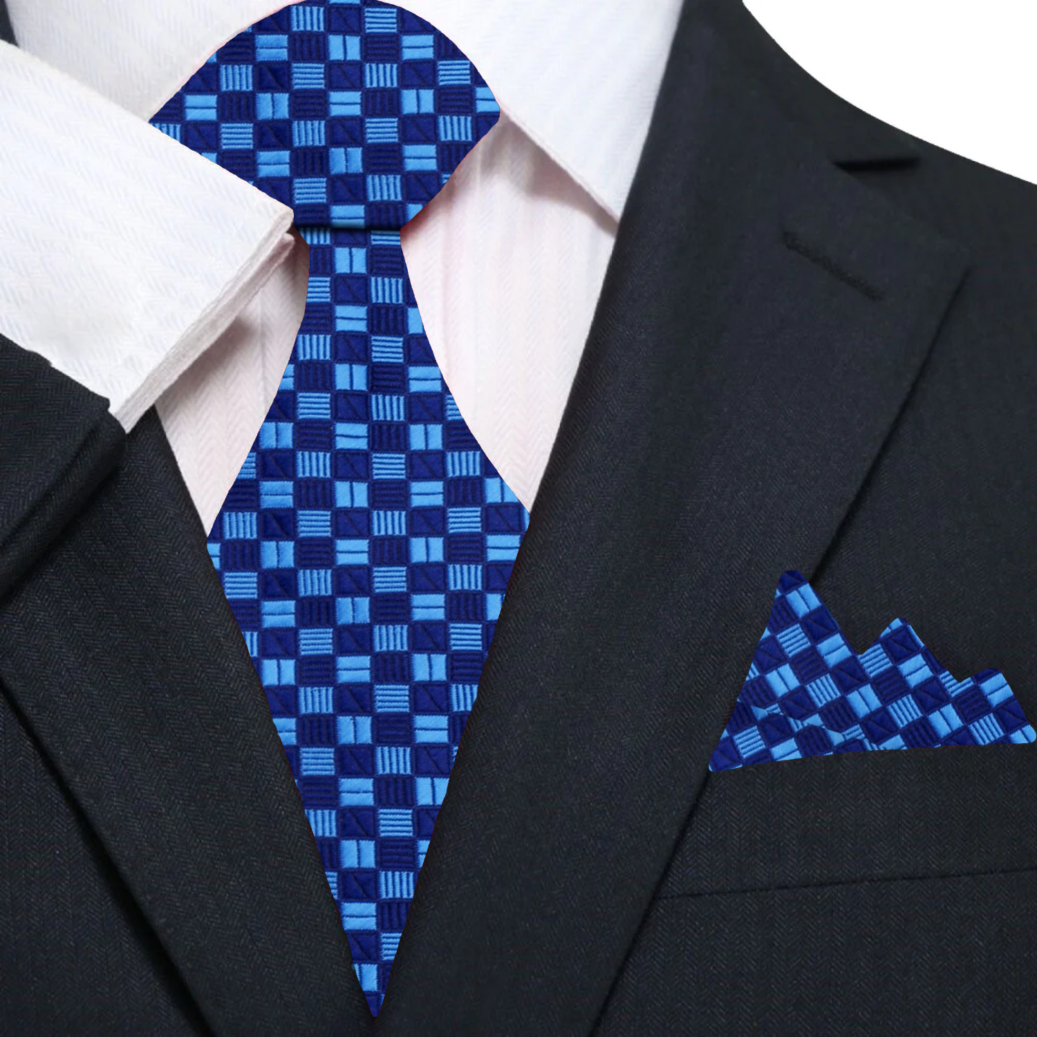 Blue Geometric Necktie and Square
