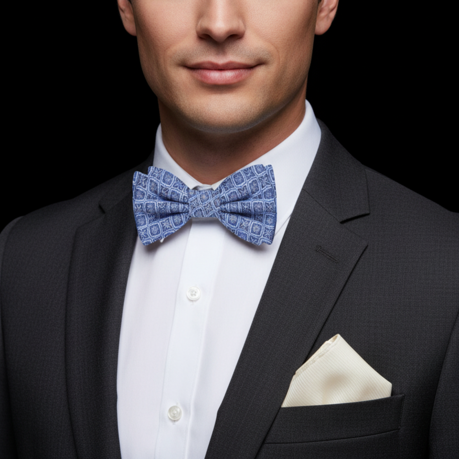 Main View: Blue Geometric Bow Tie and Square||Blue