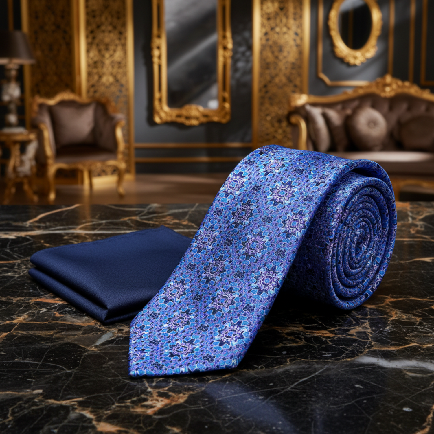 Alt View: Blue Mosaic Necktie and Blue Square