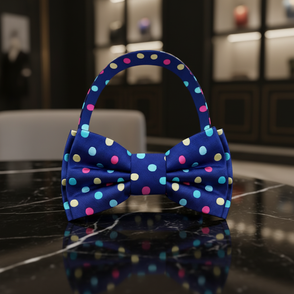 Blue Multi Color Birthday Polka Bow Tie Pre Tied