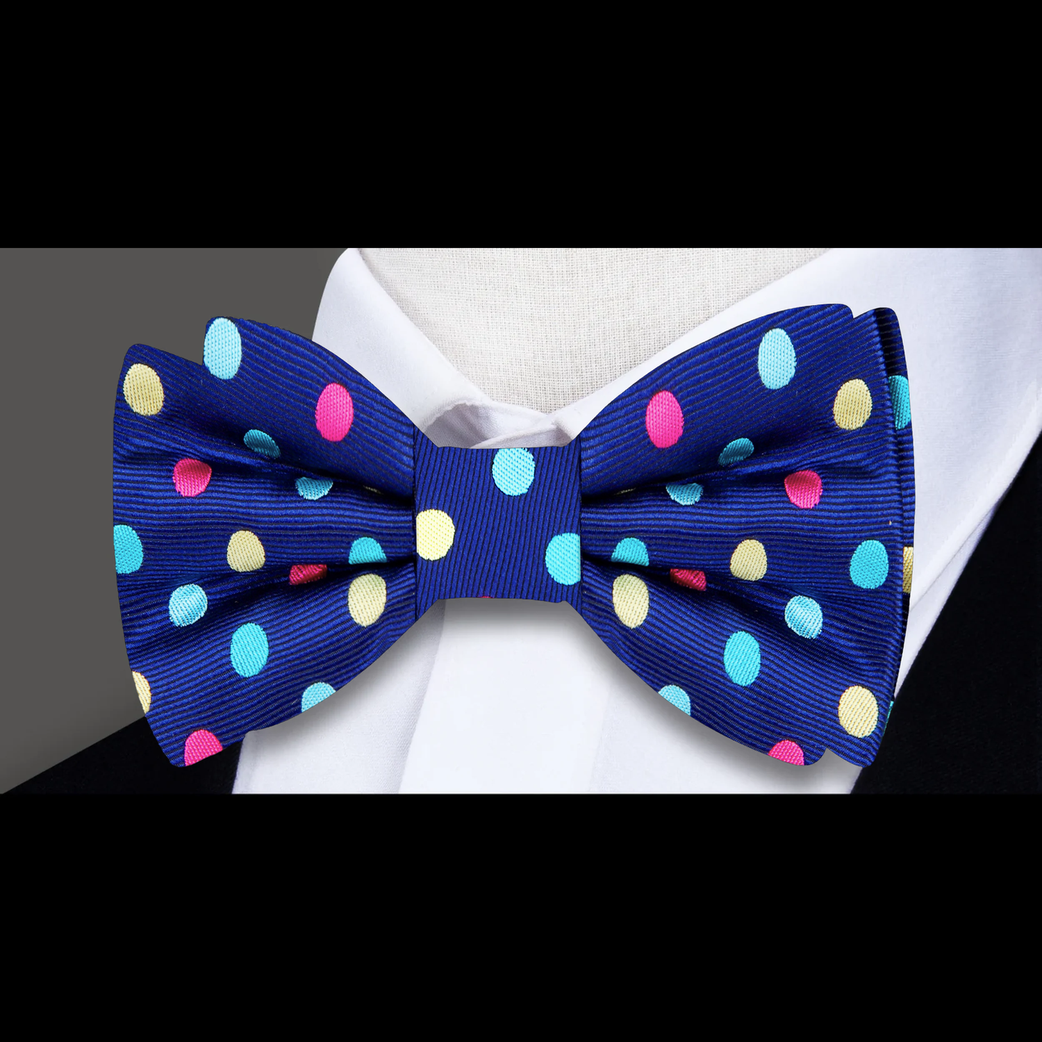 Blue Multi Color Birthday Polka Bow Tie