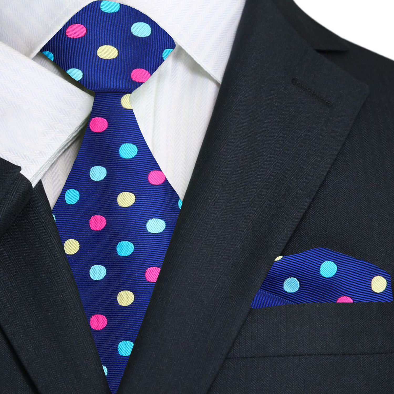 Blue with Multi Color Polka Tie and Pocket Square
