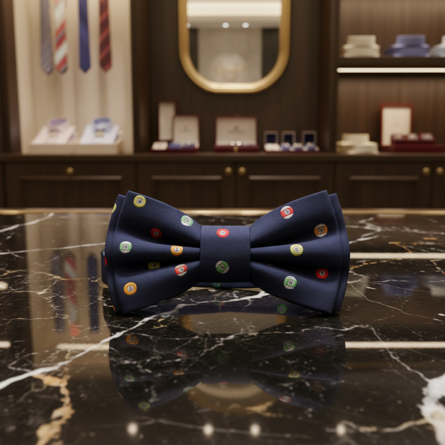Blue Multi Colored Billiards Bow Tie Pre Tied