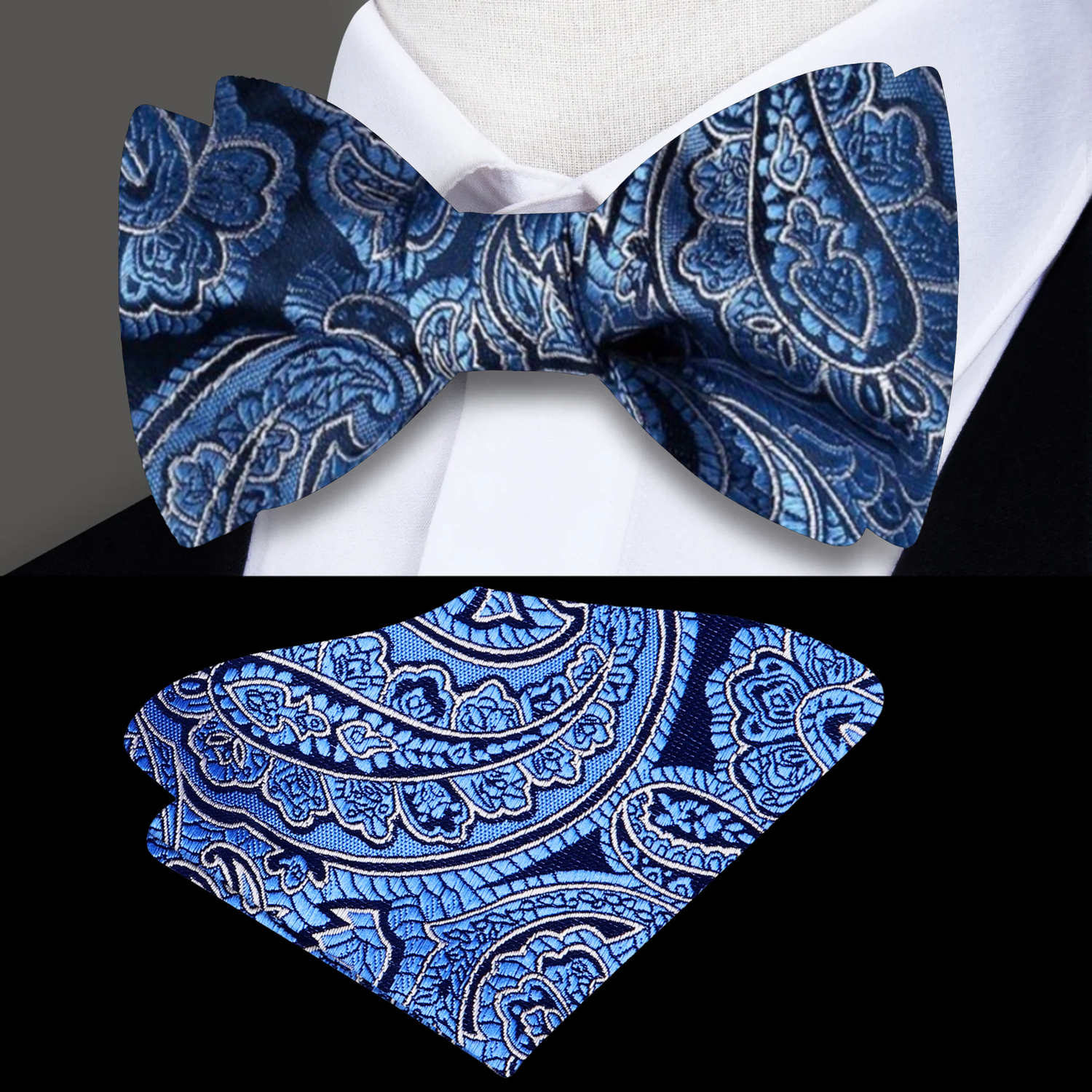 Blue Paisley Bow Tie and Square