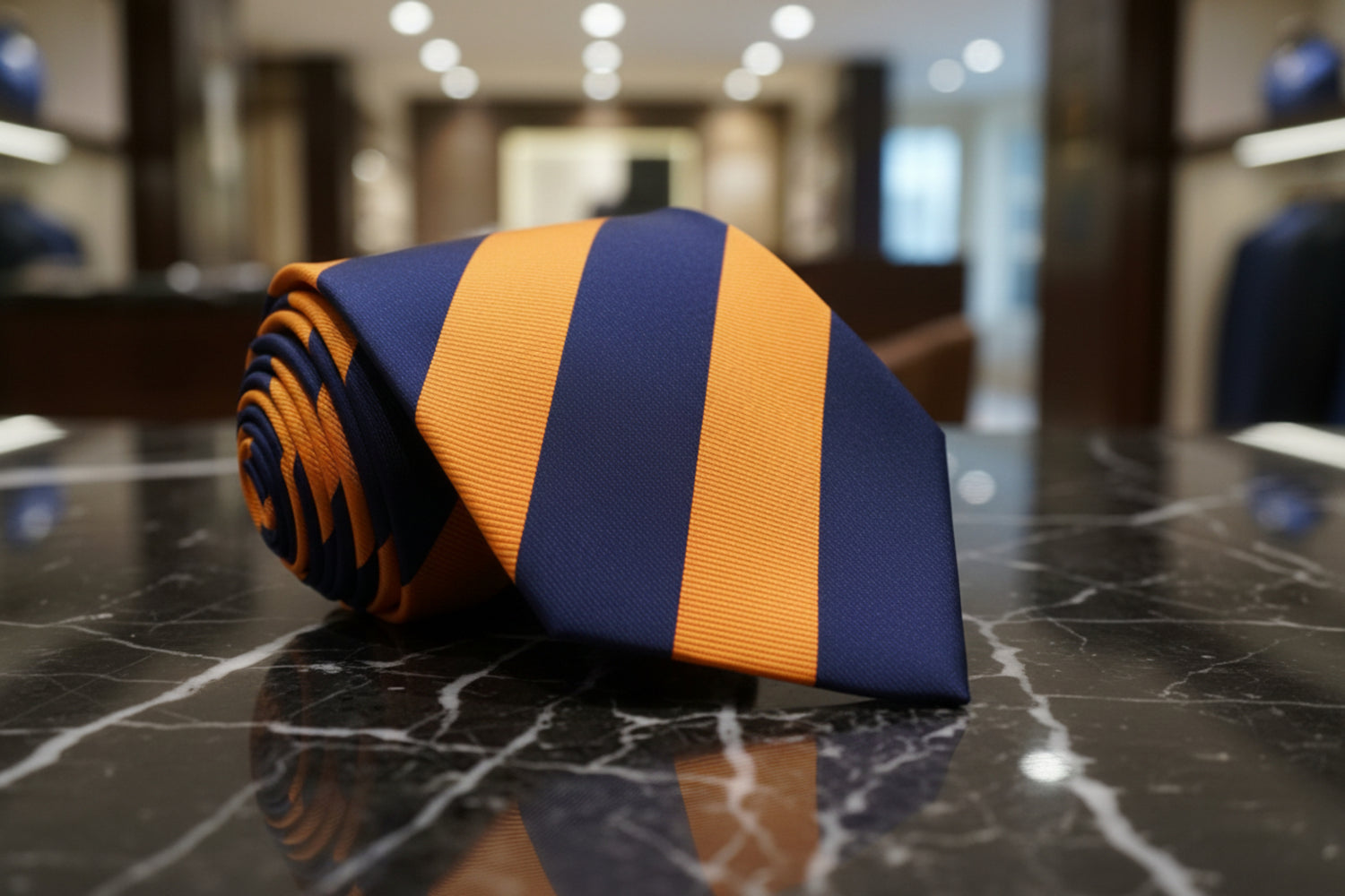 Blue, Orange Block Stripe Necktie