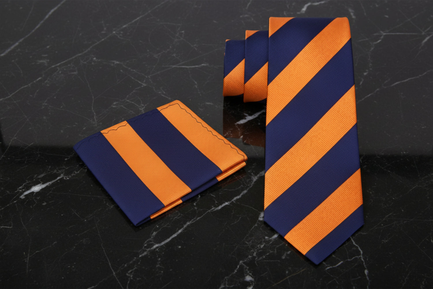 Alt Blue Orange Arizona Stripe Tie and Pocket Square