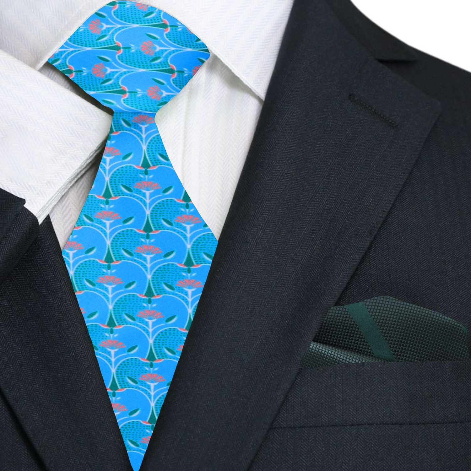 Blue Apple Slice Necktie and Green Square