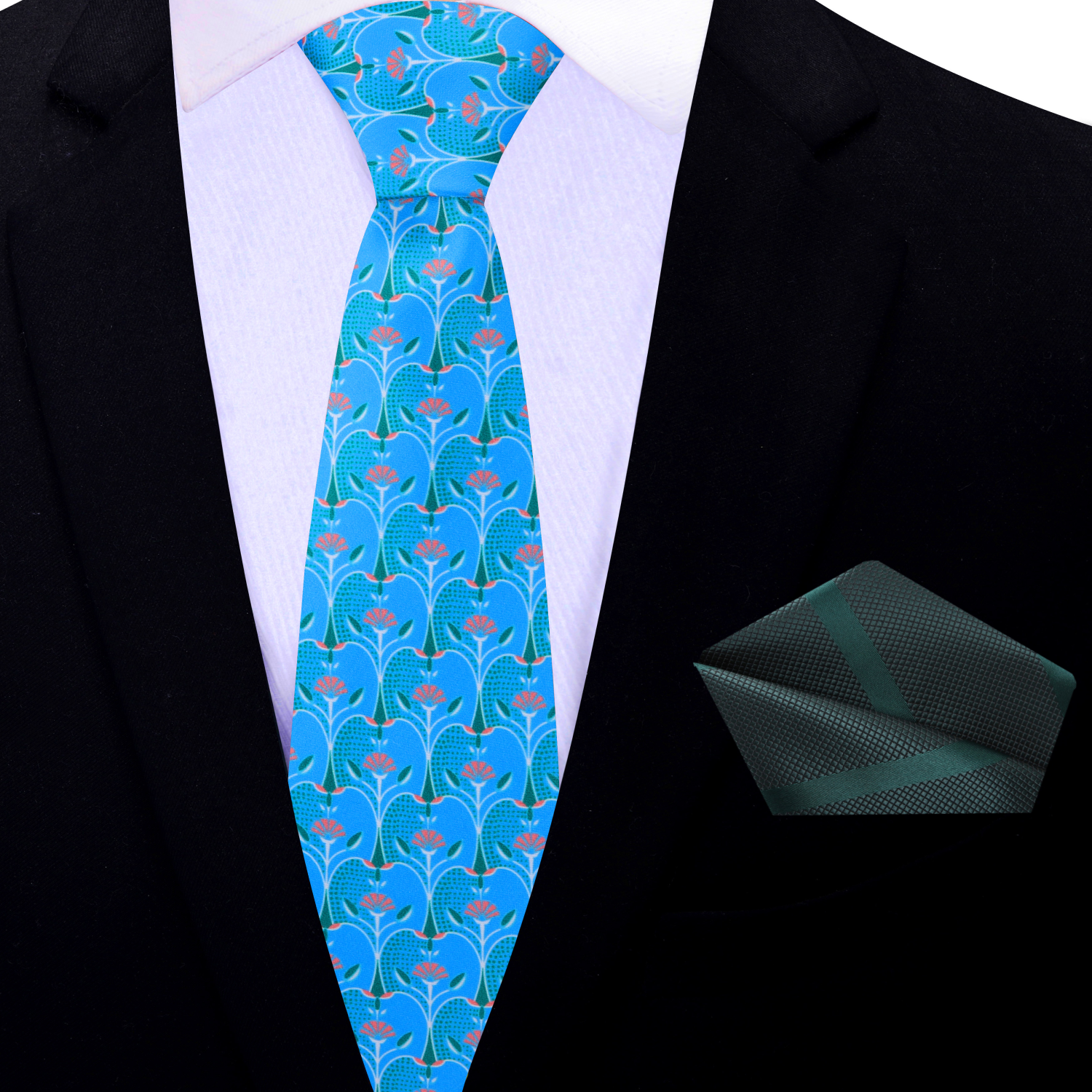 Thin Blue Apple Slice Necktie and Green Square