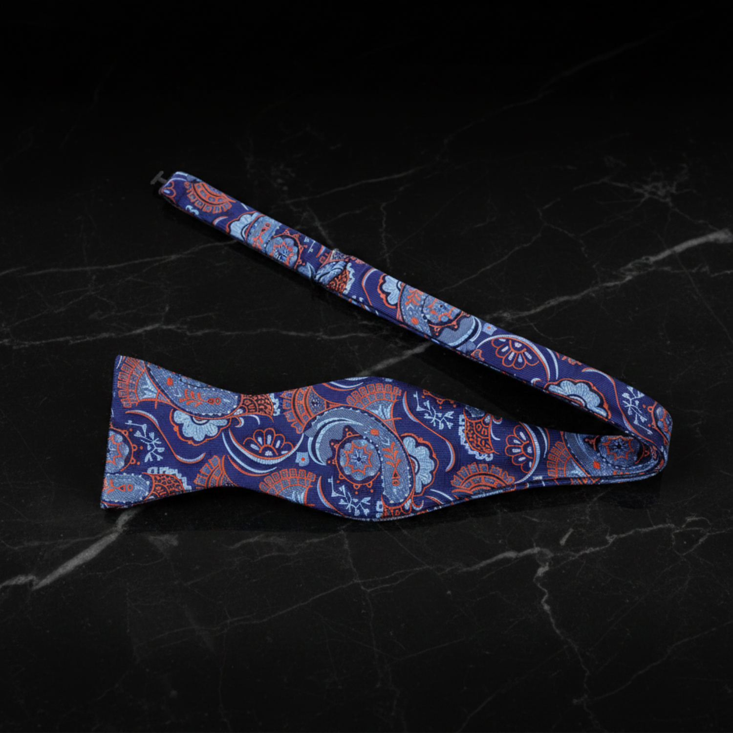Blue, Orange Paisley Self Tie Bow Tie