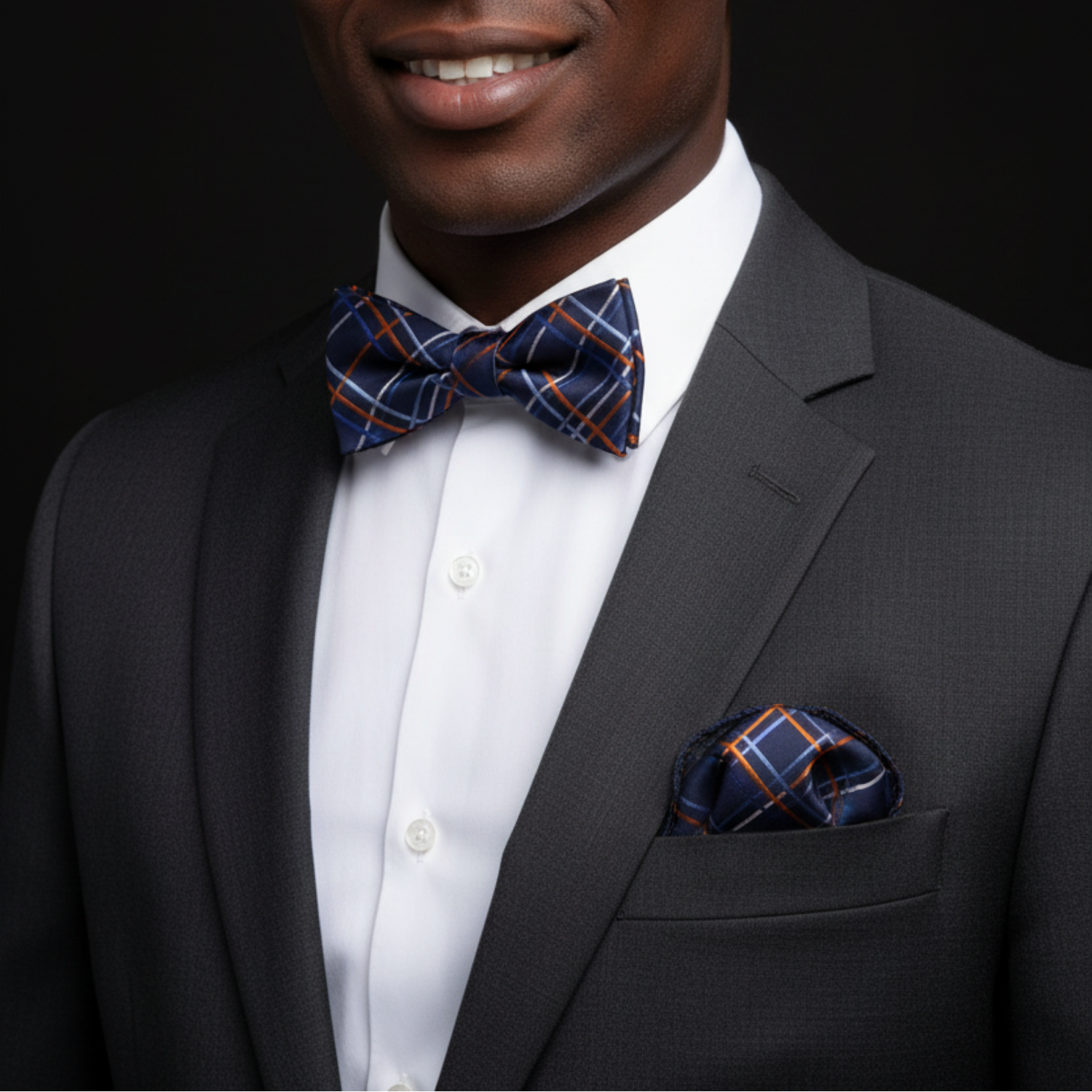 Navy Plaid Self-Tie Bow Tie with Color Accents