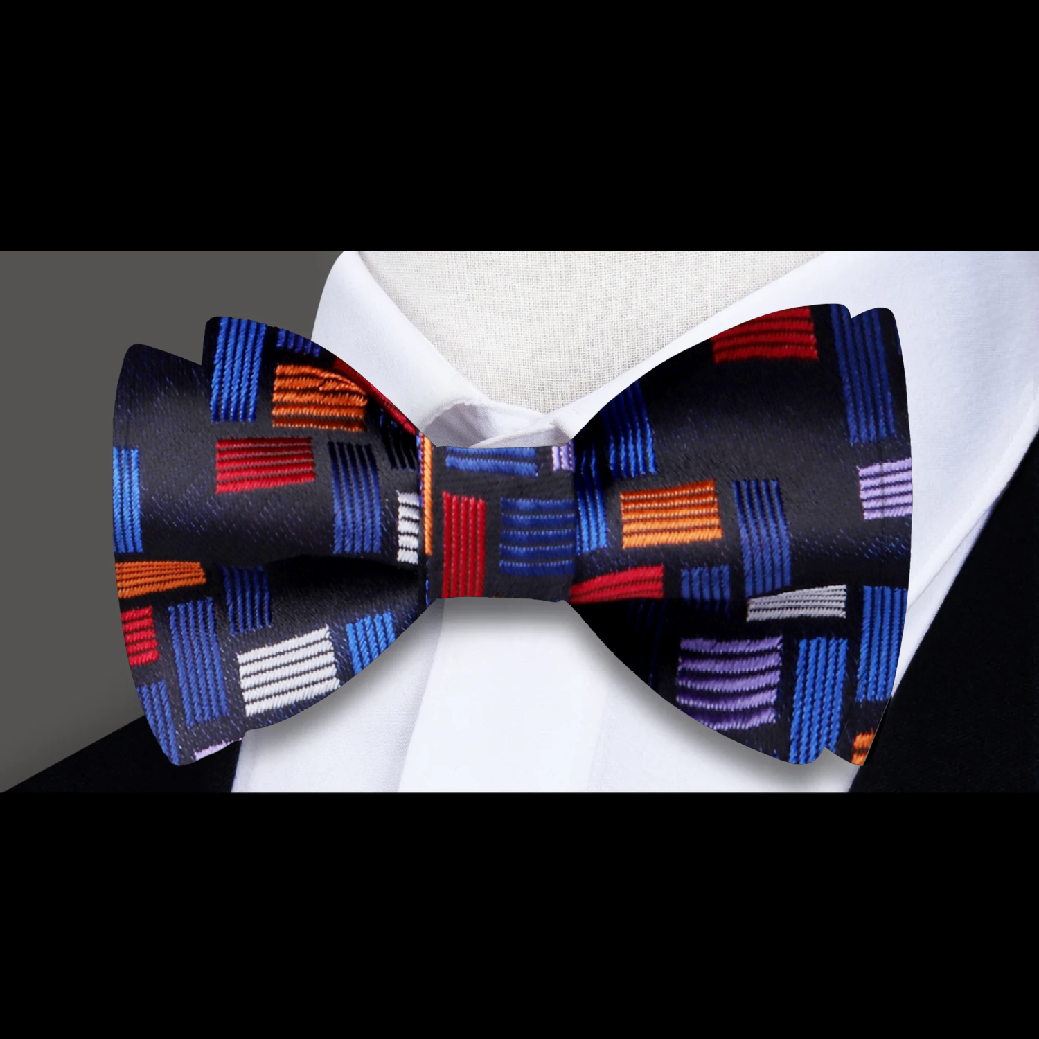 Black Orange Red Blue Geometric Jigsaw Bow Tie ||Black, Blue, Red, Orange, Grey