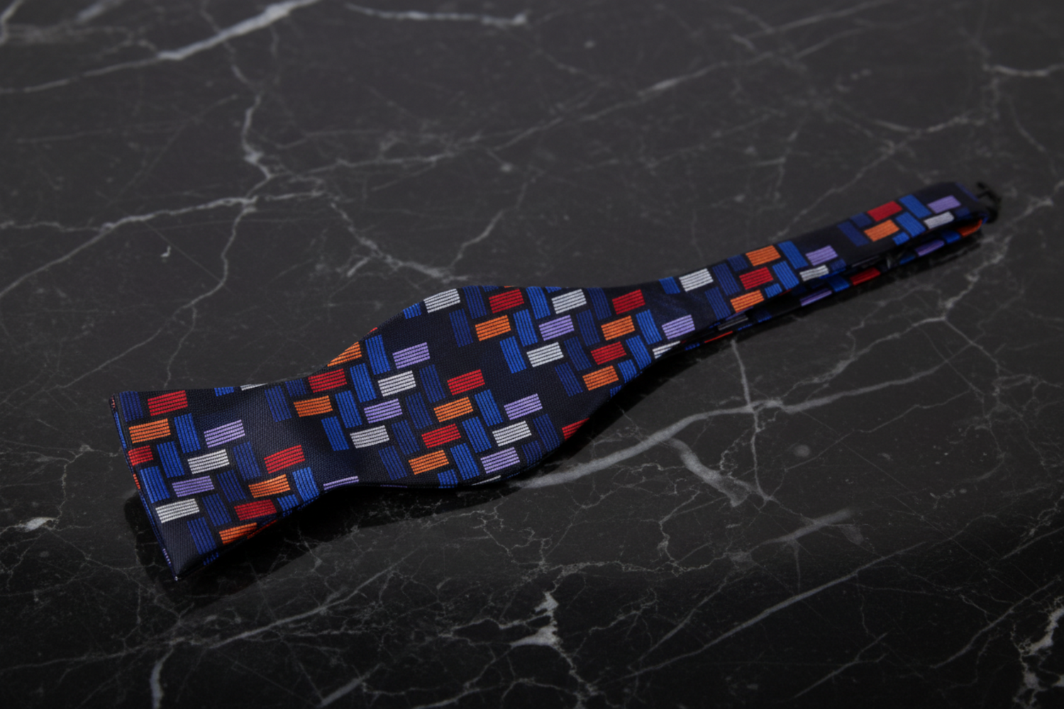 Black Orange Red Blue Geometric Jigsaw Bow Tie Self Tie