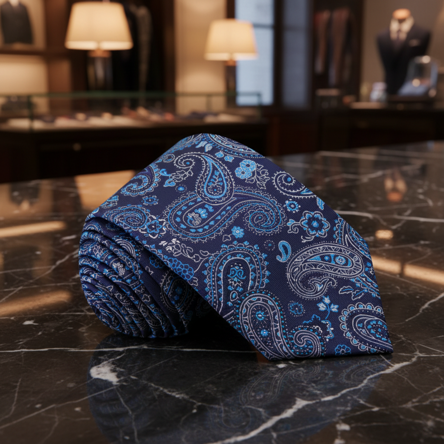Shades of Blue Paisley Necktie  
