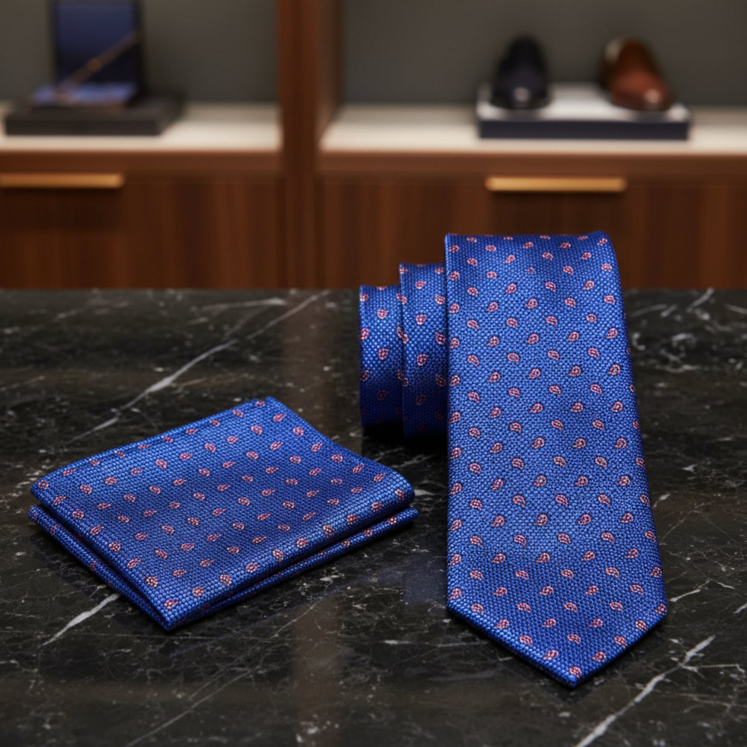 Blue paisley tie matching hanky 2