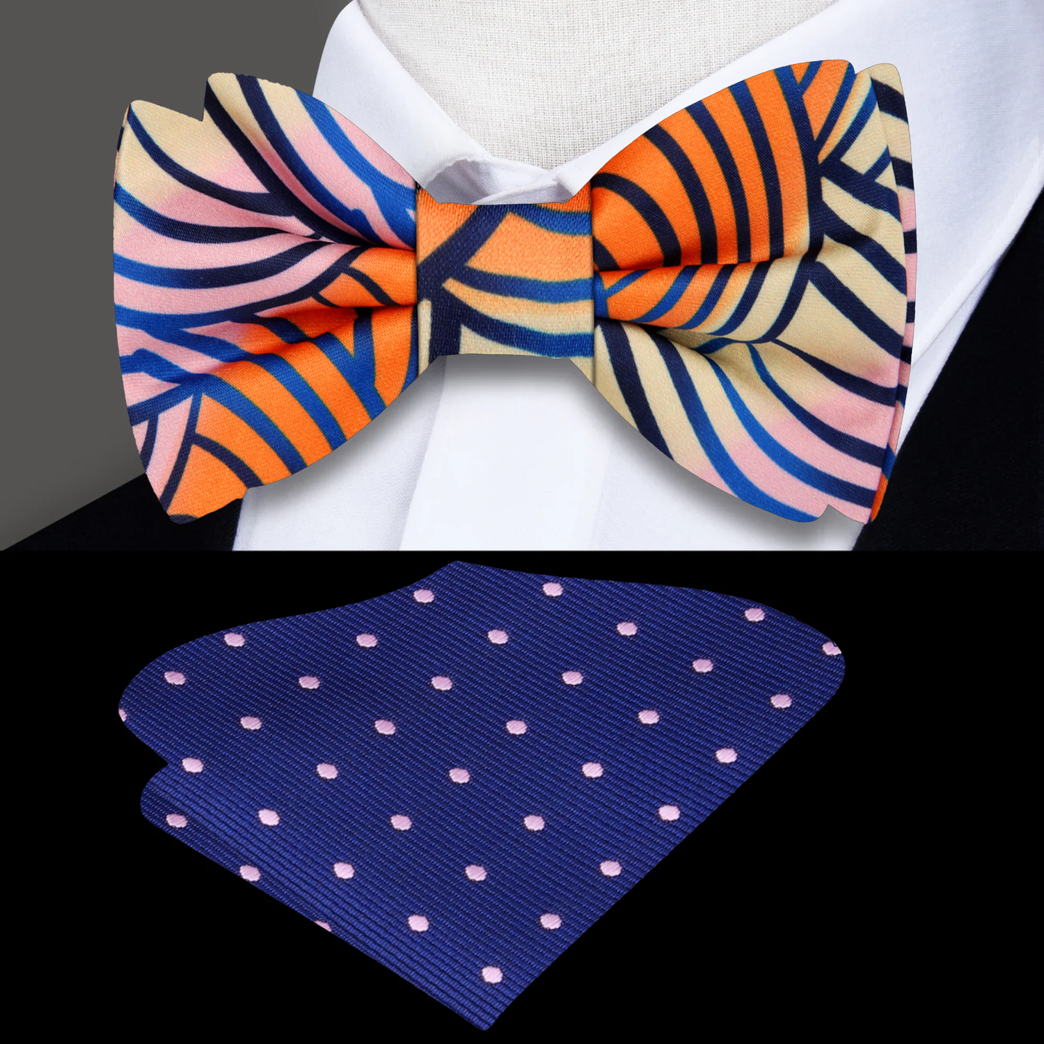 Orange, Pink and Blue Swirls Bow Tie and Accenting Square