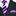 Black suit with a pink and blue striped tie and matching pocket square.