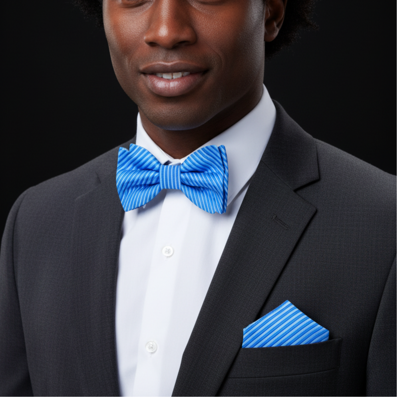 Blue, Light Blue Main: Pinstripe Bow Tie and Pocket Square