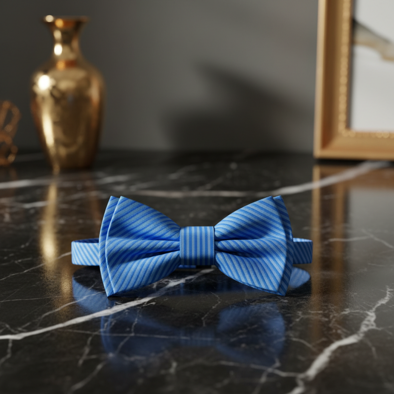 Blue, Light Blue Pinstripe Bow Tie Pre Tied