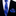 Blue patterned plaid thin tie and matching pocket square on a black suit jacket.