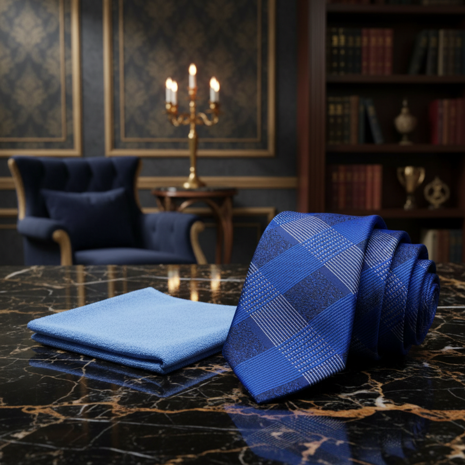 Blue Plaid tie and light blue square