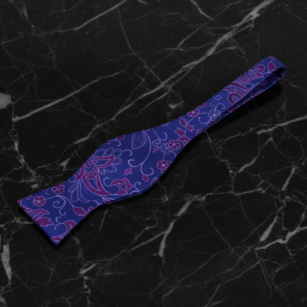 A Purple, Blue Floral Pattern Self Tie Bow Tie 