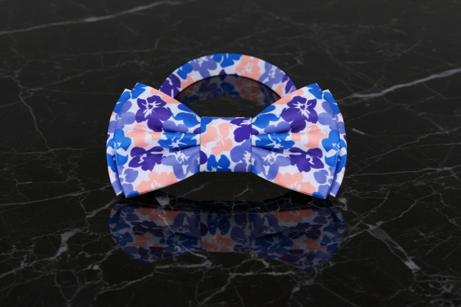 White Blue Purple Coral Hibiscus Floral Bow Tie Pre Tied