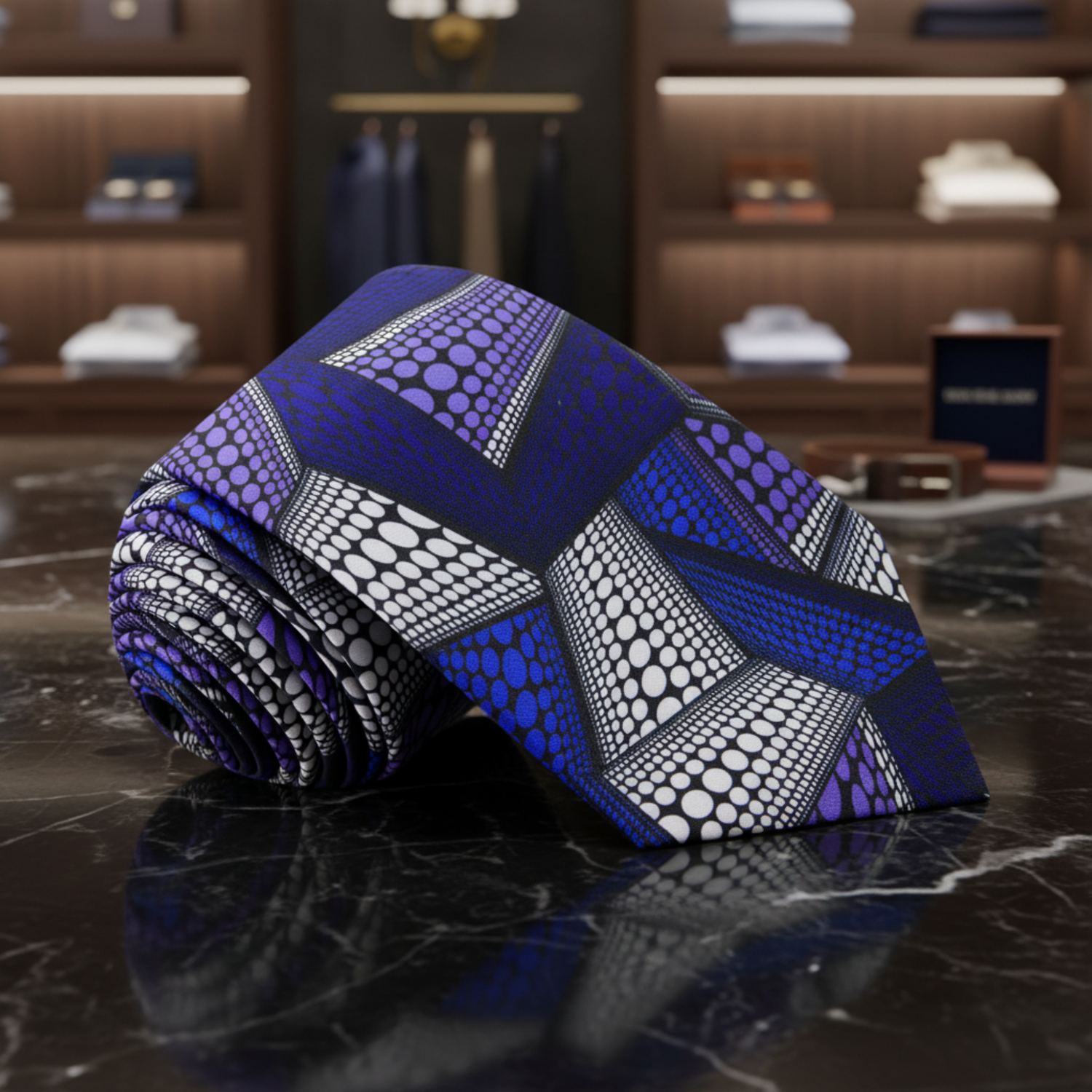 Blue, Purple, White Abstract Polka Pattern Necktie  