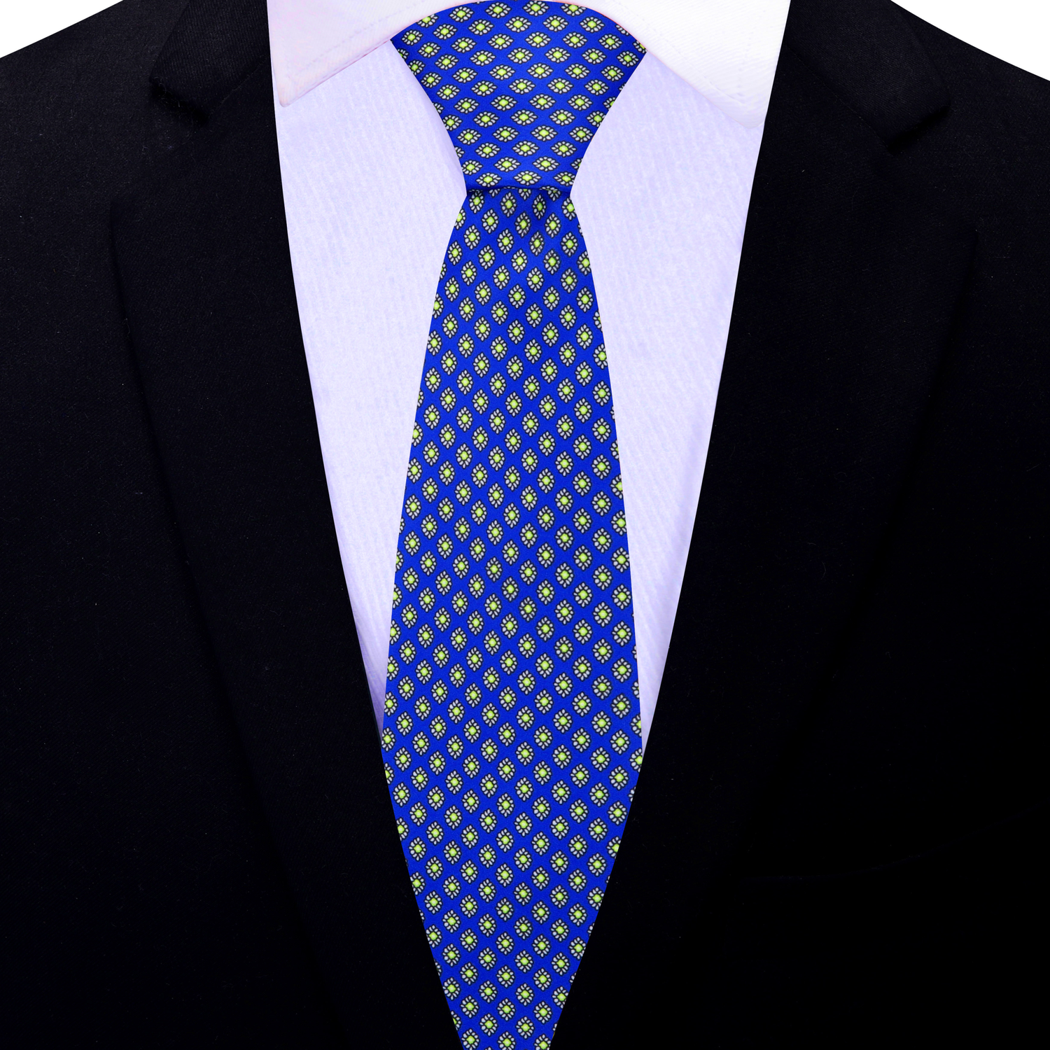 Thin Tie: Blue, Lime Small Medallions Necktie