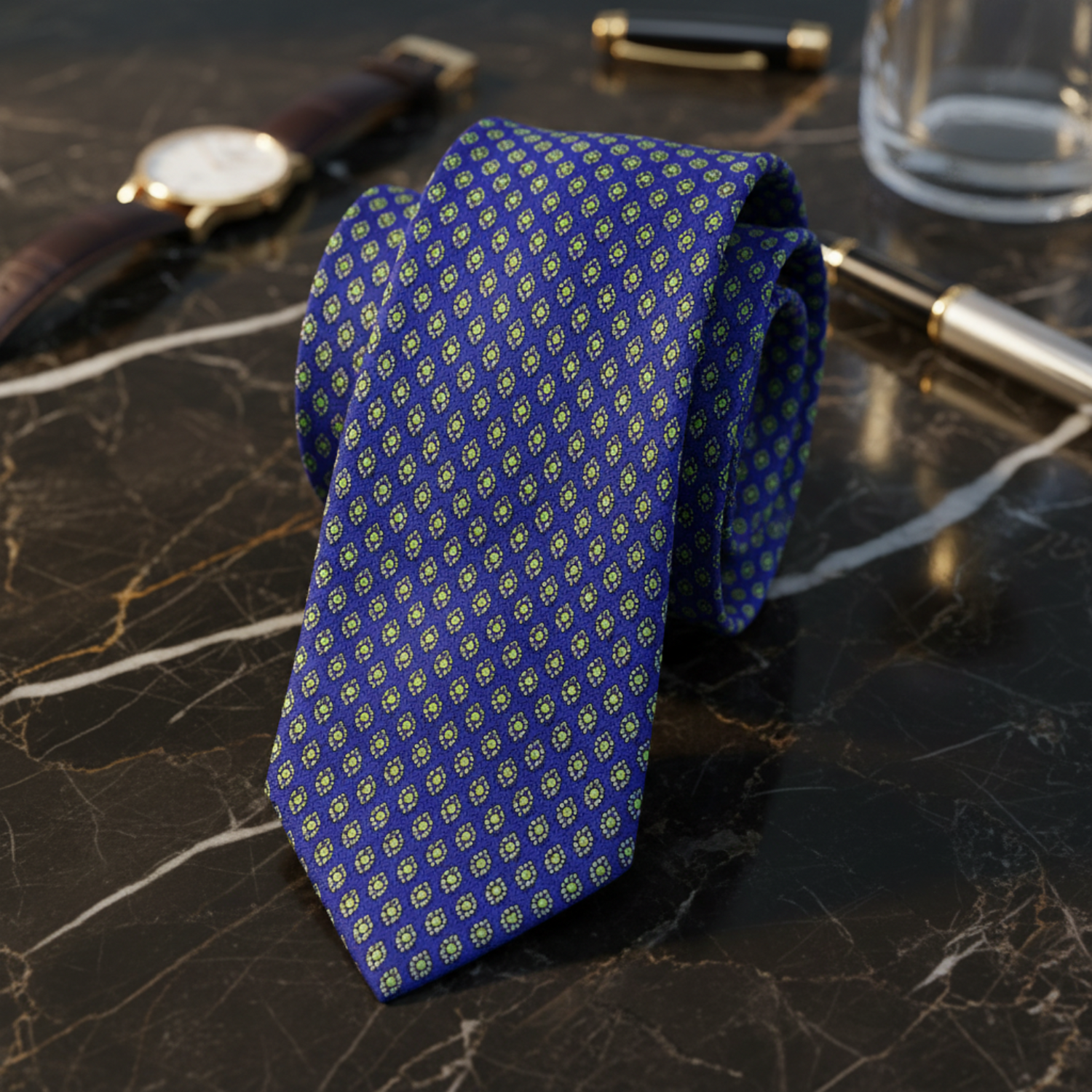 Alt View: Blue, Lime Small Medallions Necktie