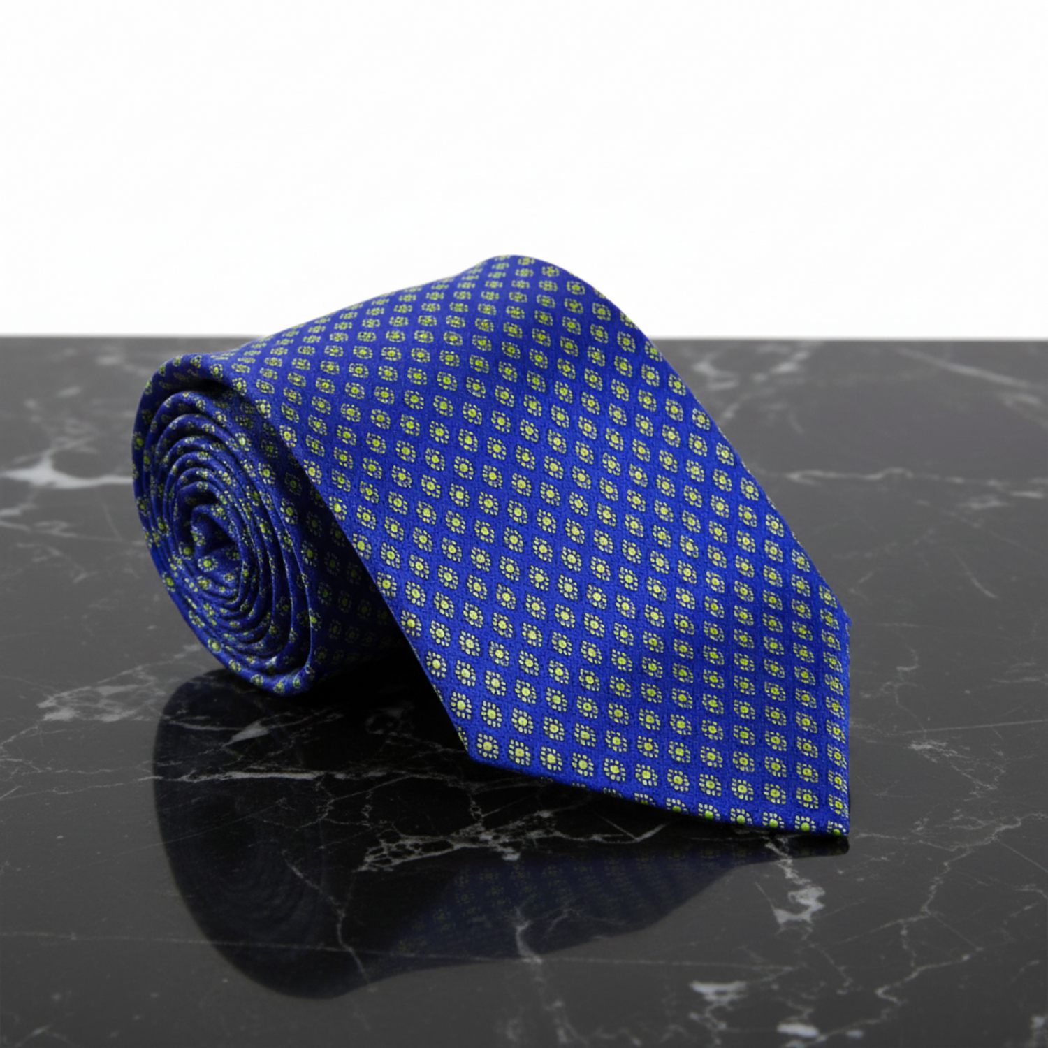 Single Tie: Blue, Lime Small Medallions Necktie