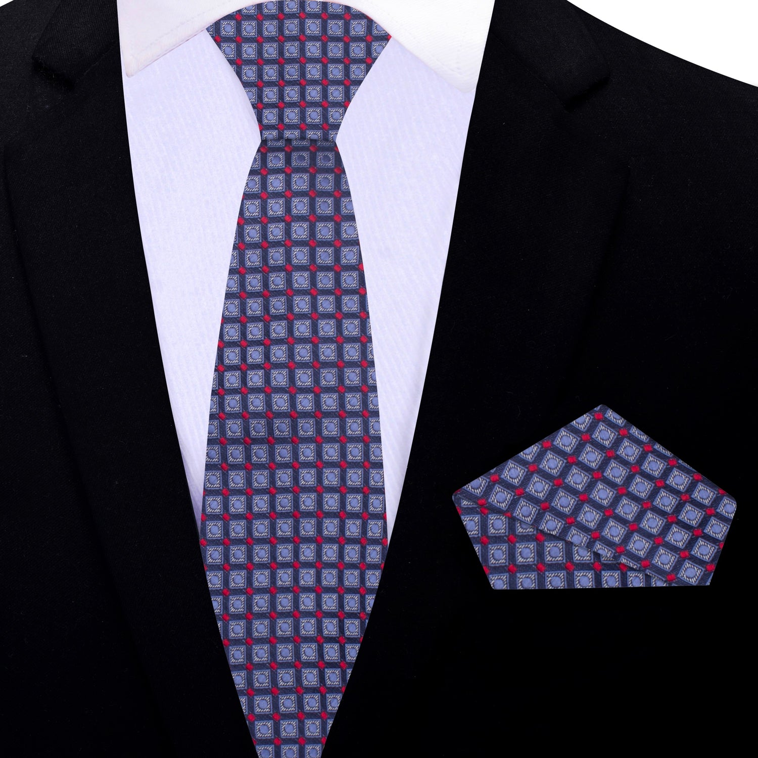 Thin Tie: Blue, Red Check Tie and Matching Square