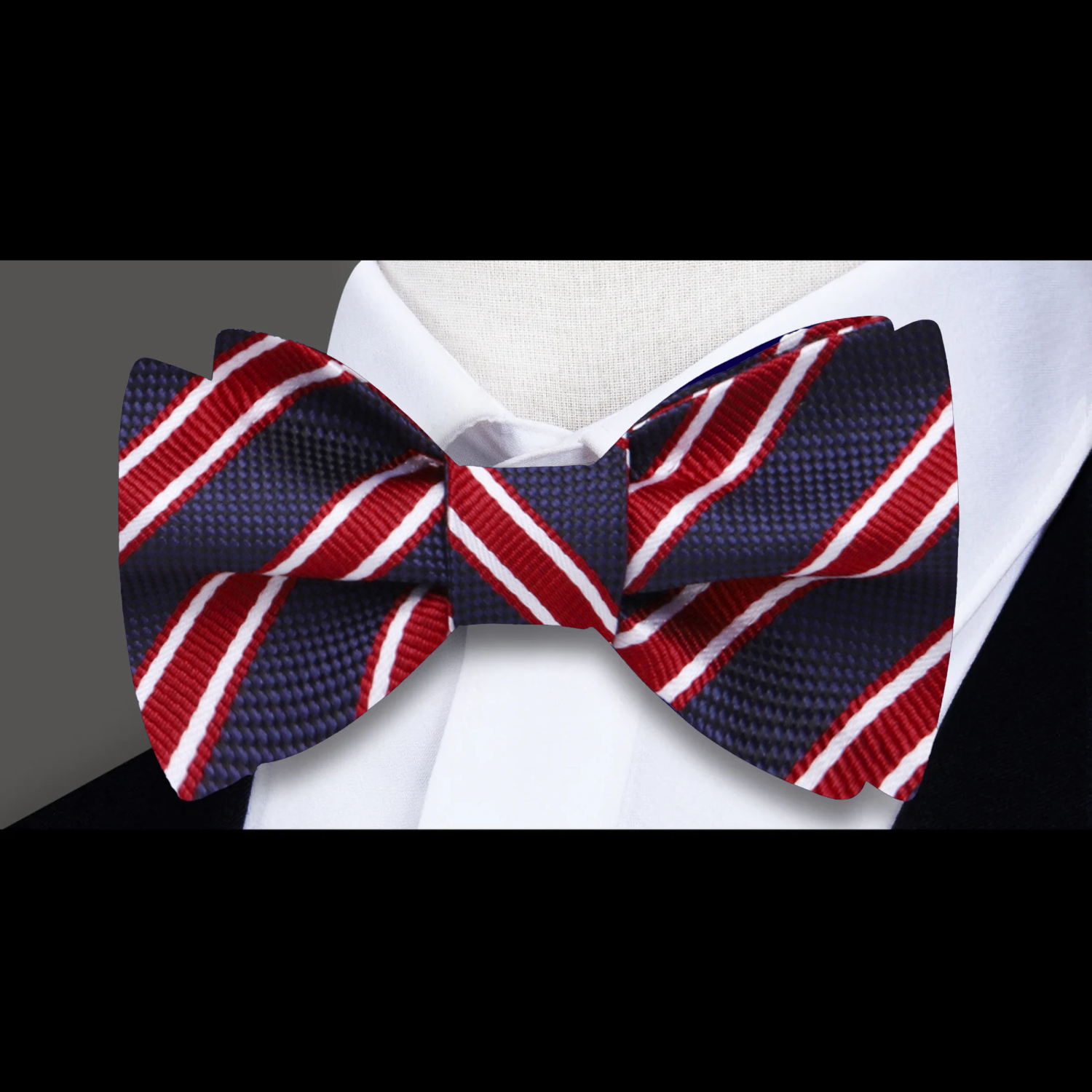 Blue, Red, White Stripe Bow Tie