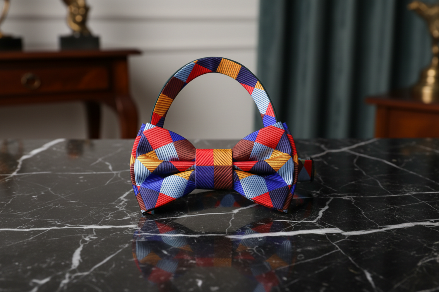 Red, Brown, Blue, Orange Geometric Bow Tie Pre Tied
