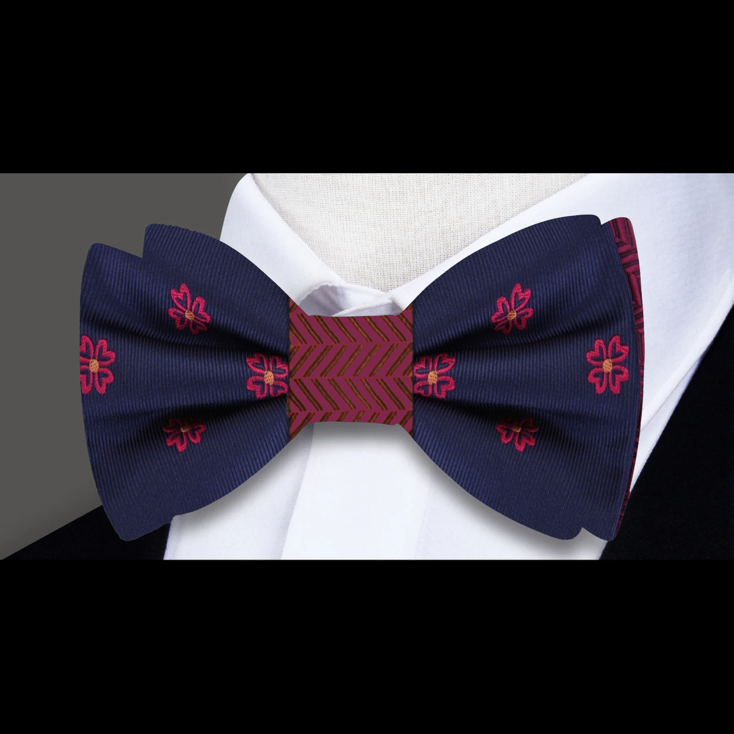 Blue, Red Clovers and Crosshatch Bow Tie 