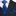 Black suit with a blue patterned tie and pocket square