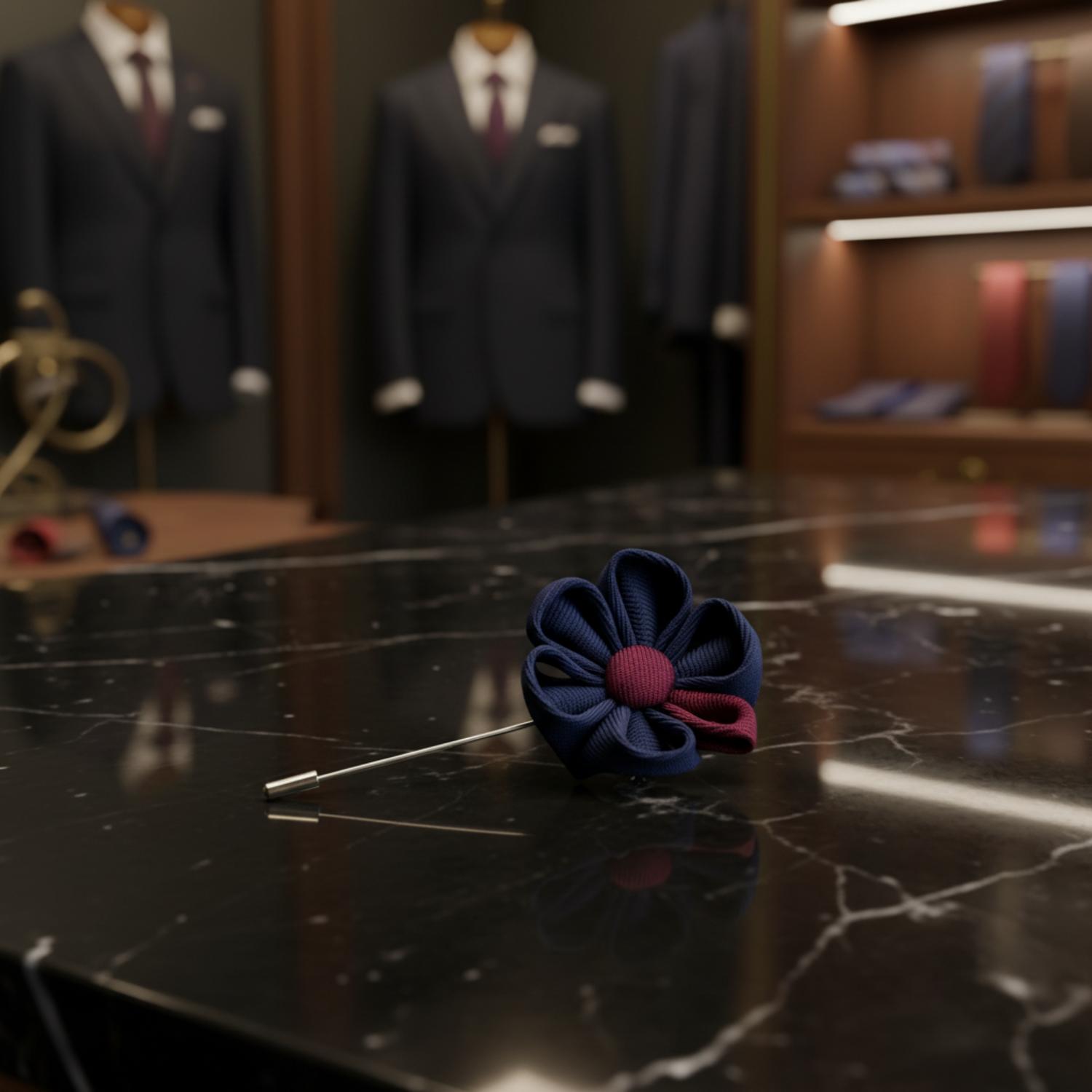 Blue, Red Flower Lapel Pin
