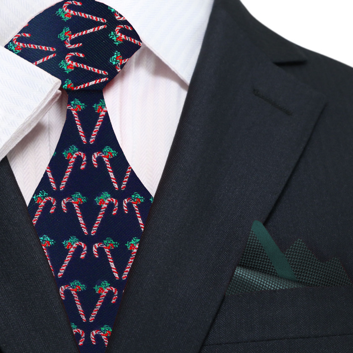 Premium: Blue, White, Green Candy Canes Tie and Green Pocket Square
