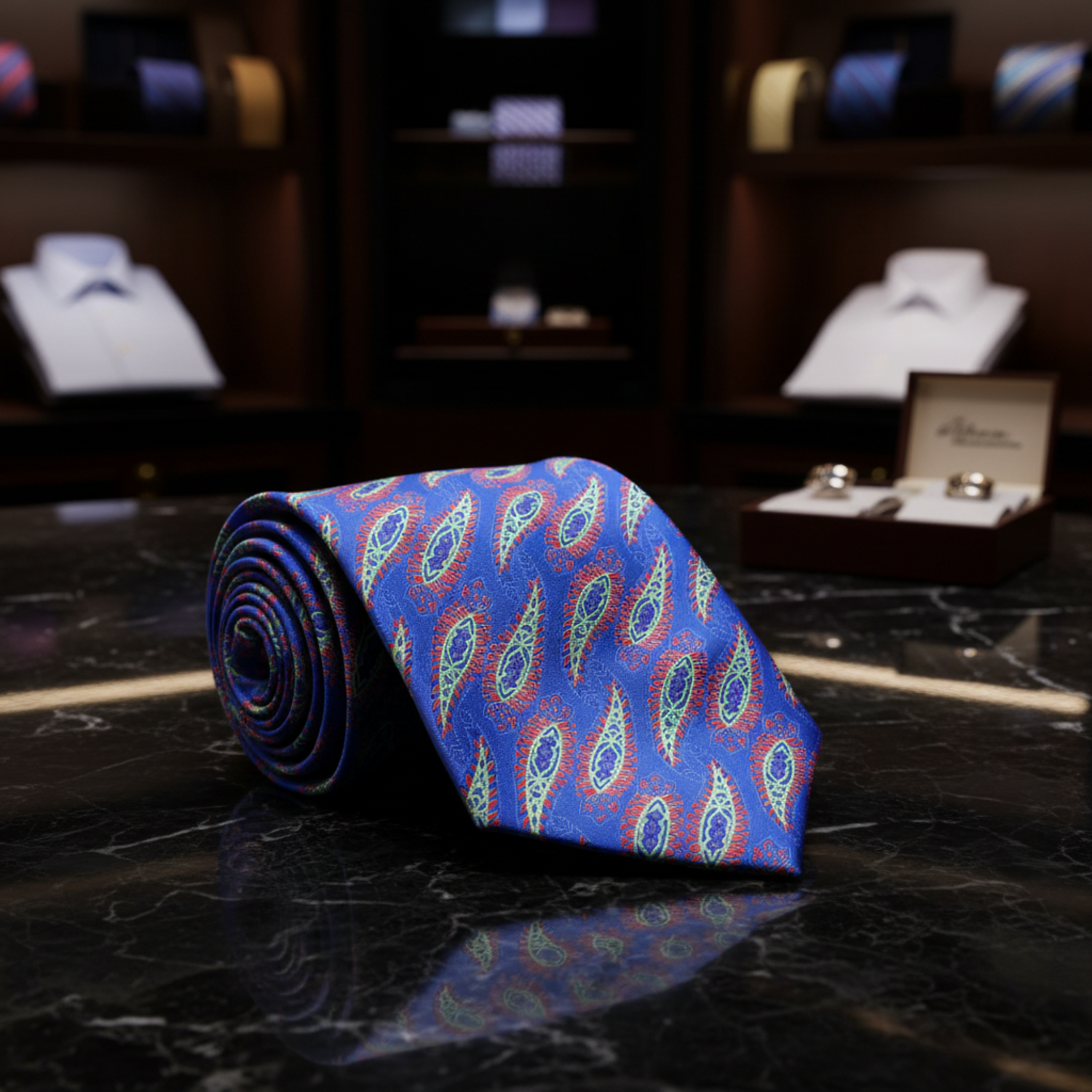 Blue Red Green Purple Jalapeño Paisley Necktie  