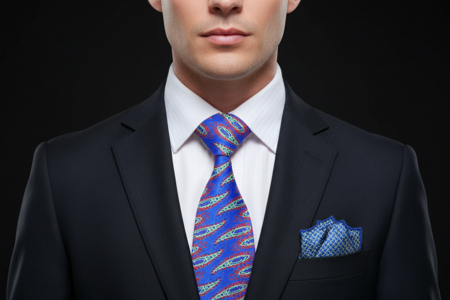 Blue Red Green Purple Jalapeño Paisley Necktie and Square