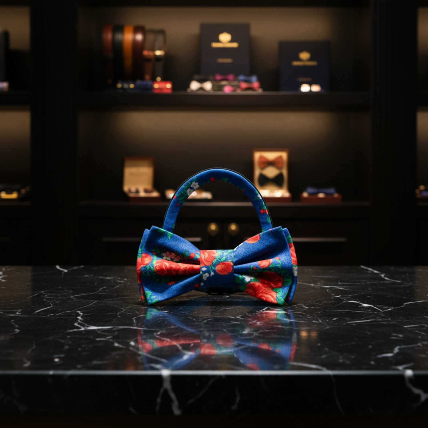 Rich Blue, Red, Green Rose Bunches Bow Tie Pre Tied
