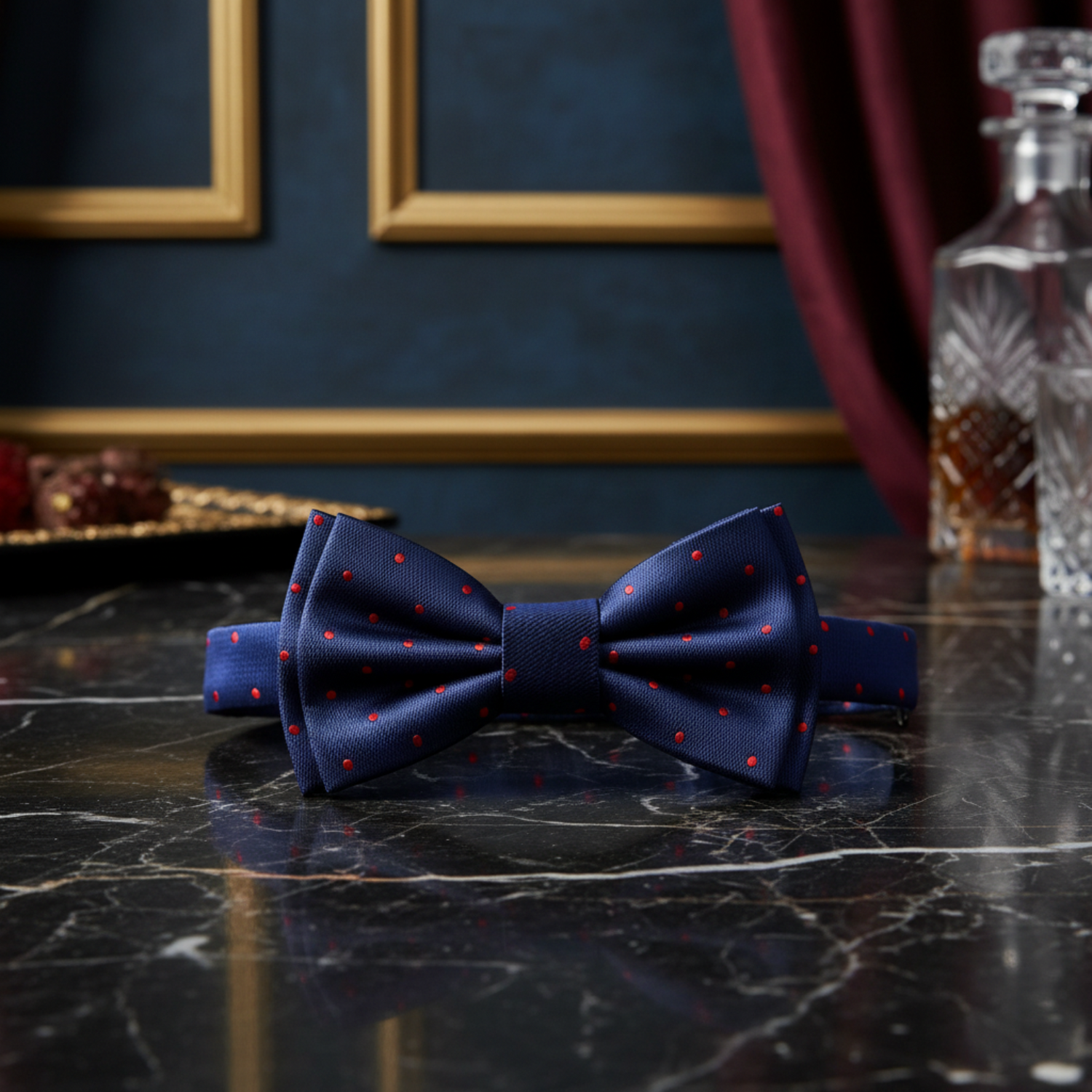 Blue, Red Polka Bow Tie Pre Tied