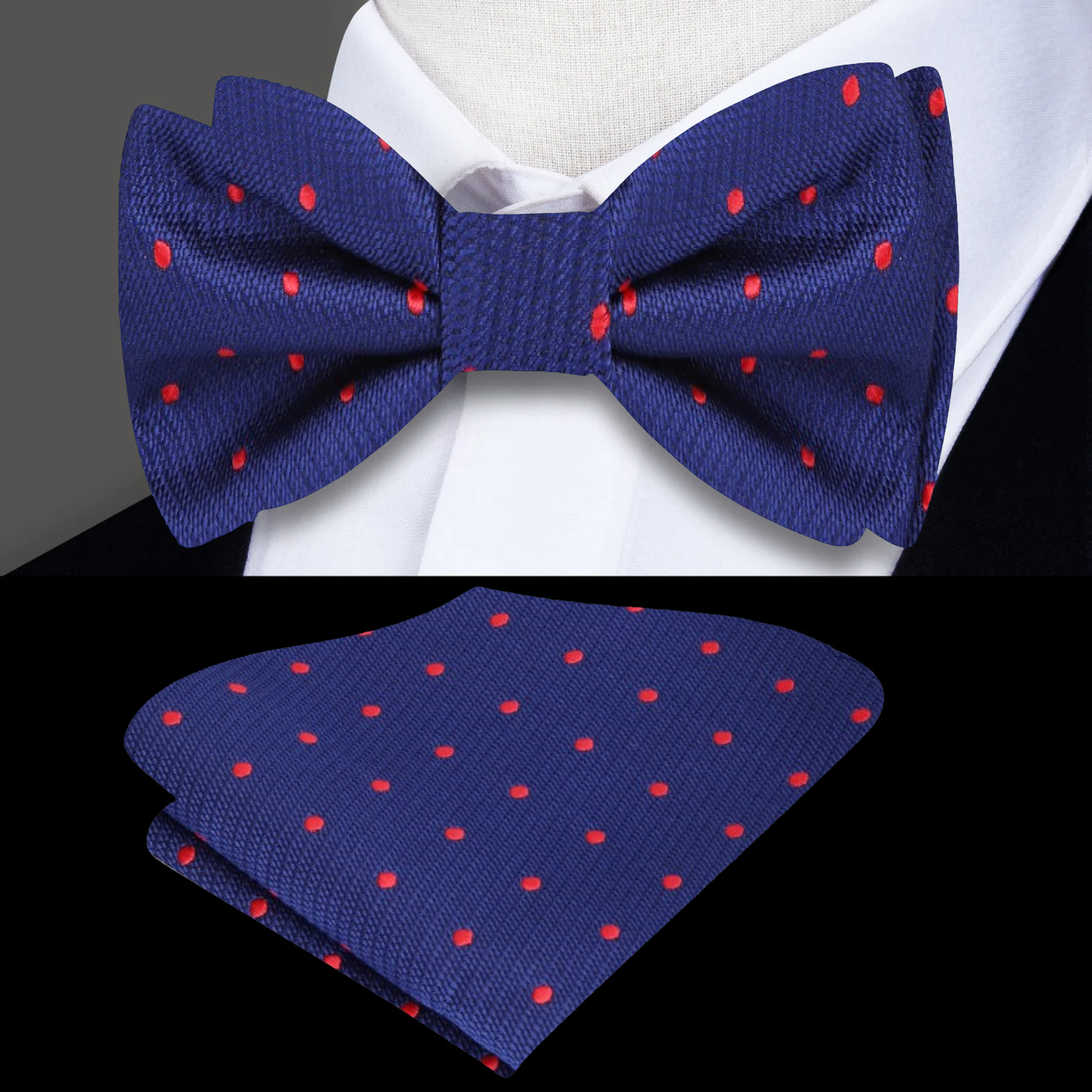Blue, Red Polka Bow Tie and  Square