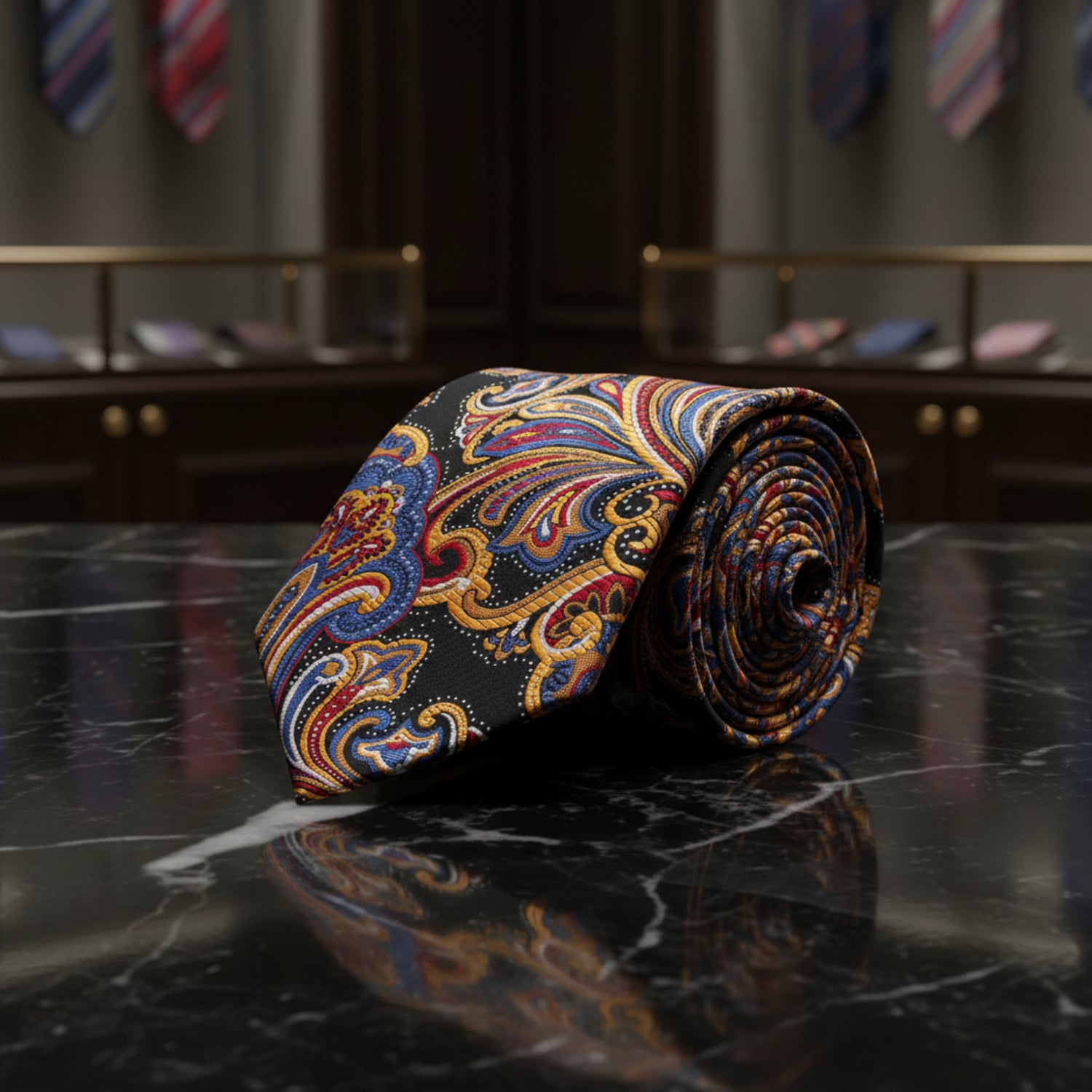 Blue, Red, Orange and Yellow Paisley Necktie